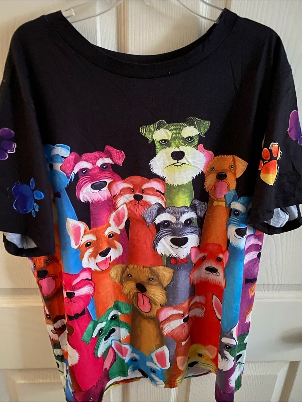Multicolor Schnauzer Dog Print T-Shirt - Black
